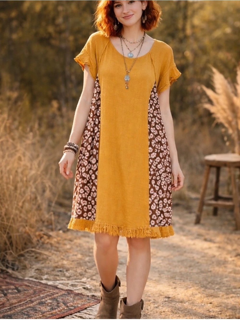 Umgee | Mustard Yellow Tunic w/pockets Linen Blend Sz L